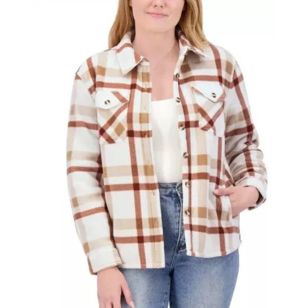 SAGE Ladies' Plush Shirt Jacket Rust/Cream Sz L NWT